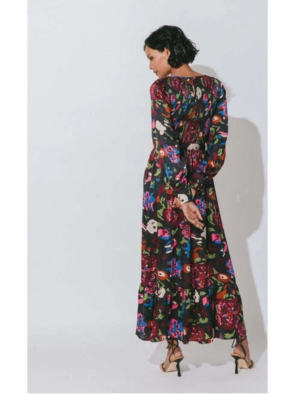 Cleobella Juliette Satin Garden Floral balloon Sleeve Romantic Midi Dress L - Picture 6 of 11